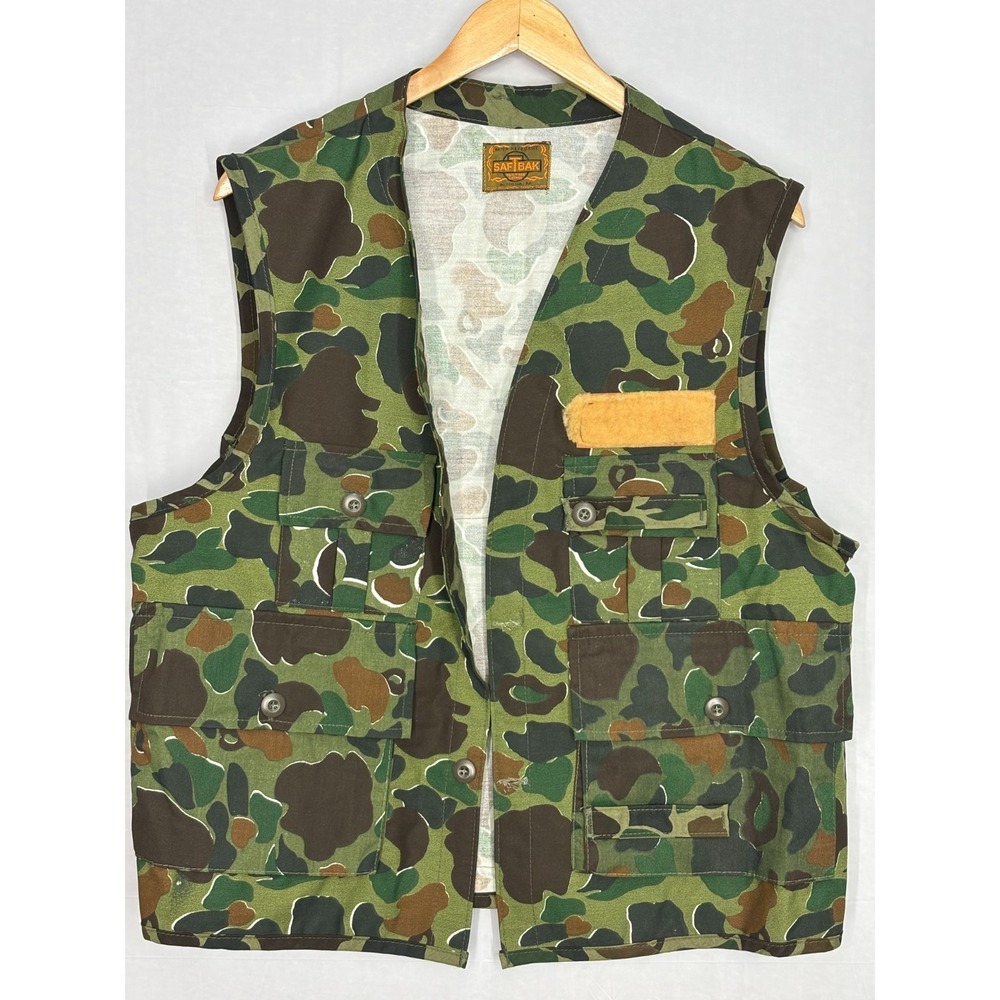 SafTbak Hunting Vest Mens Green Camouflage Utility Pockets Comfort Vintage Duck